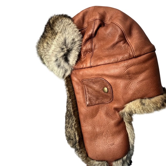 Mad Bomber Hickory Leather Bomber hat with Rabbit fur Trim aviator,bomber hat - Picture 5 of 8